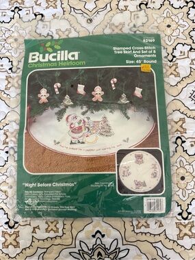 Bucilla Night Before Christmas Cross Stitch Tree Skirt & 8 Ornaments #82169